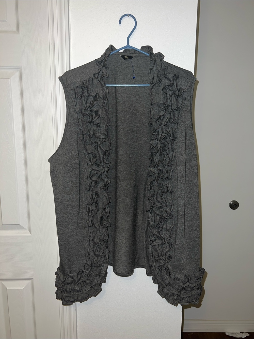 Ruffled Open Front Sleeveless Cardigan Vest